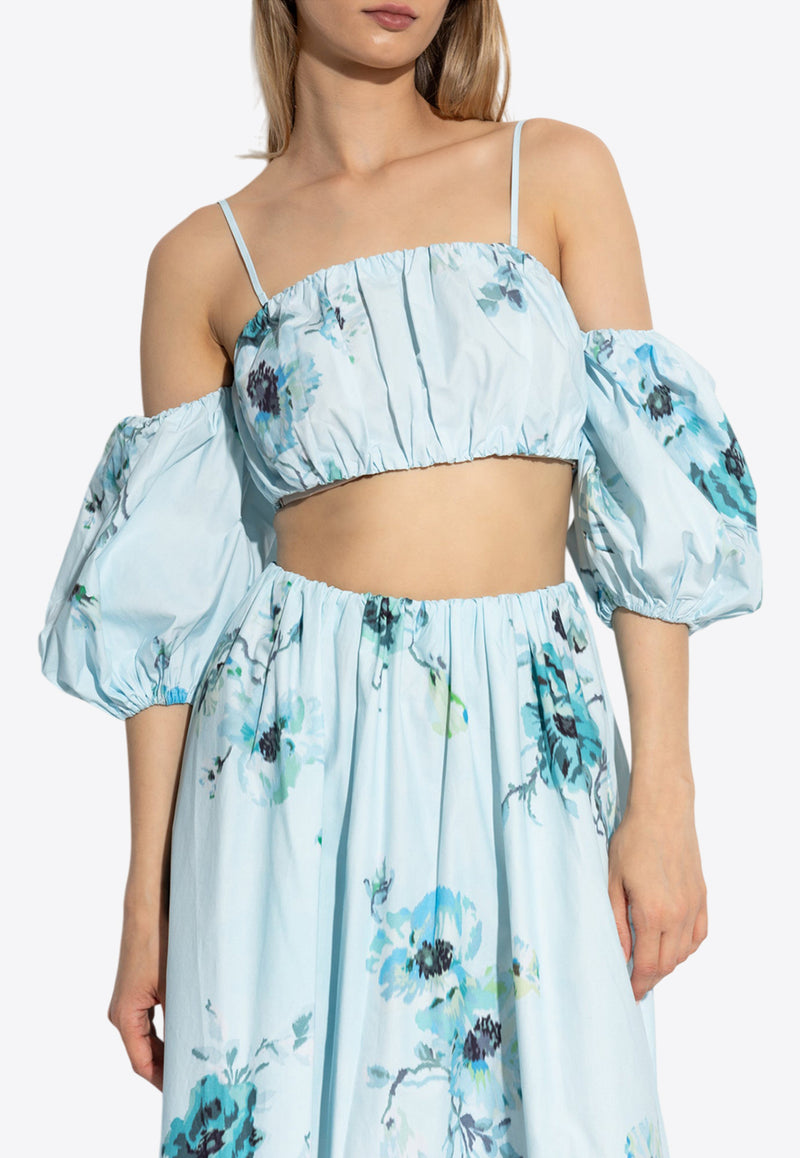 Zimmermann Lightburst Off-Shoulder Floral Cropped Top Light Blue 1439TSS246 0-AQF