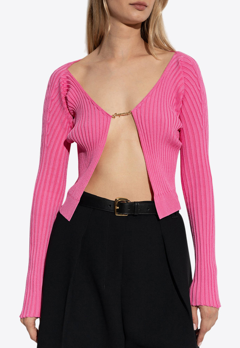 Jacquemus La Maille Pralù Open-Front Ribbed Cardigan Pink 223KN500 2190-434