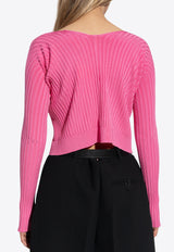 Jacquemus La Maille Pralù Open-Front Ribbed Cardigan Pink 223KN500 2190-434