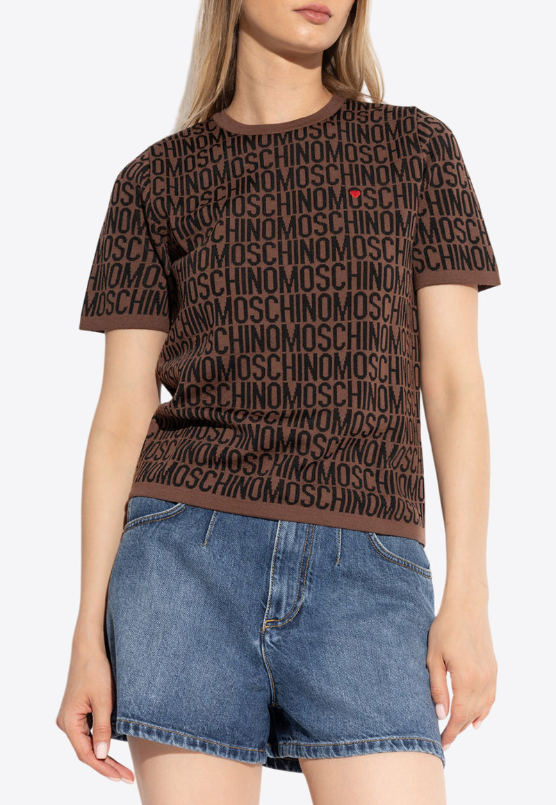 Moschino Monogram Jacquard Knit Top Brown 242EM A0903 7700-1103