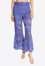 Zimmermann Pop Embroidered Belted Flared Pants Blue 1239PSS244 0-BLU