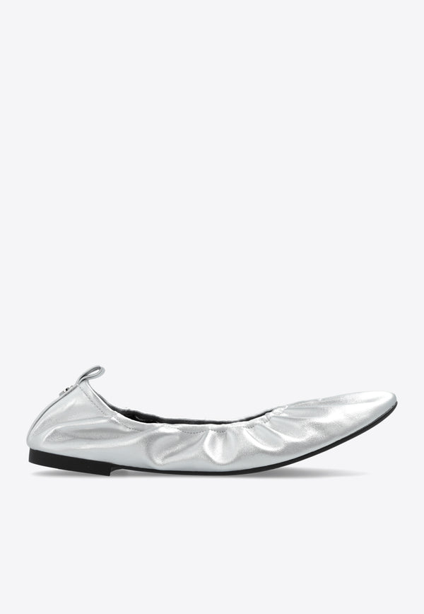 Tory Burch Eddie Metallic Leather Ballet Flats Silver 160419 0-040