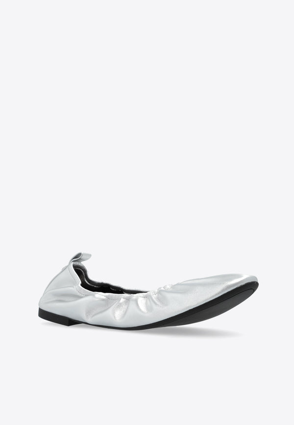 Tory Burch Eddie Metallic Leather Ballet Flats Silver 160419 0-040