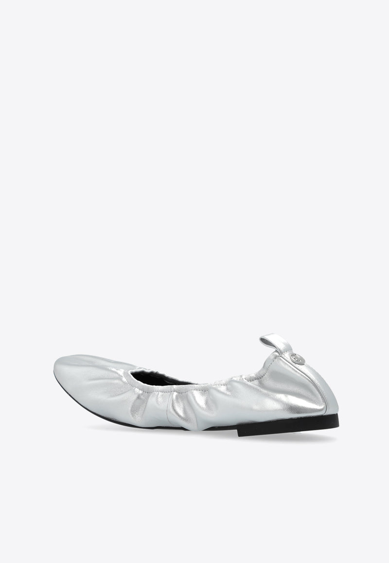 Tory Burch Eddie Metallic Leather Ballet Flats Silver 160419 0-040