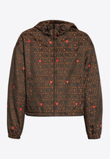 Moschino Monogram Jacquard Zip-Up Cropped Jacket Brown 242EM A0609 7715-2103