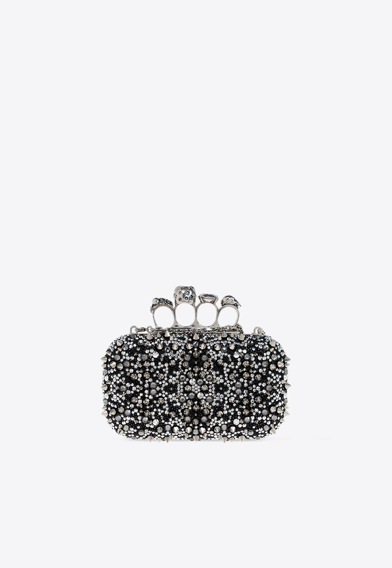 Alexander McQueen Skull Four Ring Crystal-Embellishment Clutch Bag Black 676256 1T115-1000