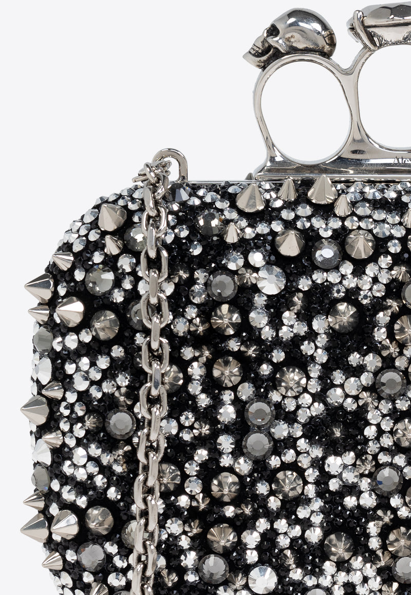 Alexander McQueen Skull Four Ring Crystal-Embellishment Clutch Bag Black 676256 1T115-1000