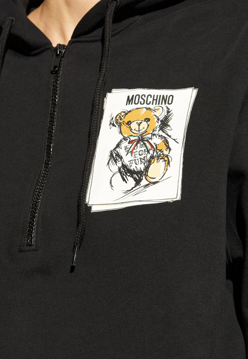 Moschino Drawn Teddy Bear Print Hooded Sweatshirt Black 242E V1708 5528-1555