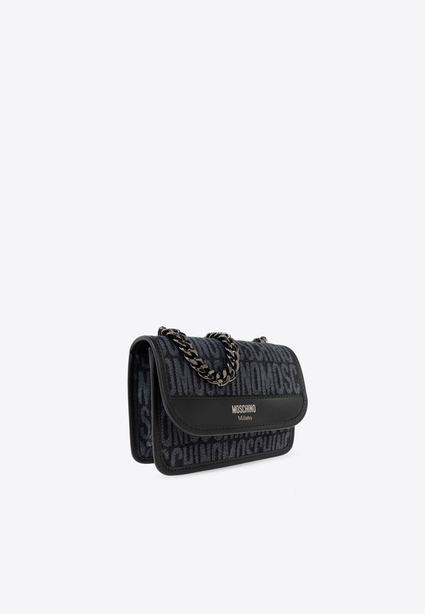 Moschino Monogram Jacquard Chain Crossbody Bag Navy 2426M A7438 8274-1555