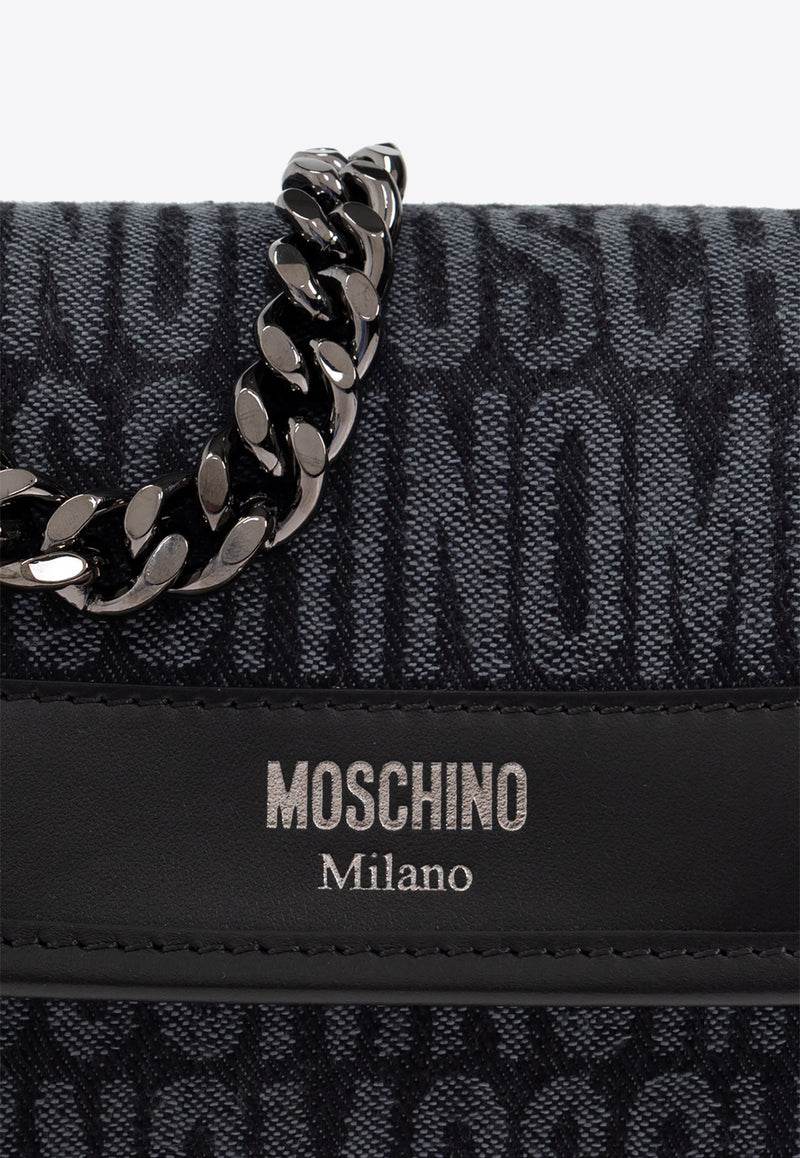 Moschino Monogram Jacquard Chain Crossbody Bag Navy 2426M A7438 8274-1555