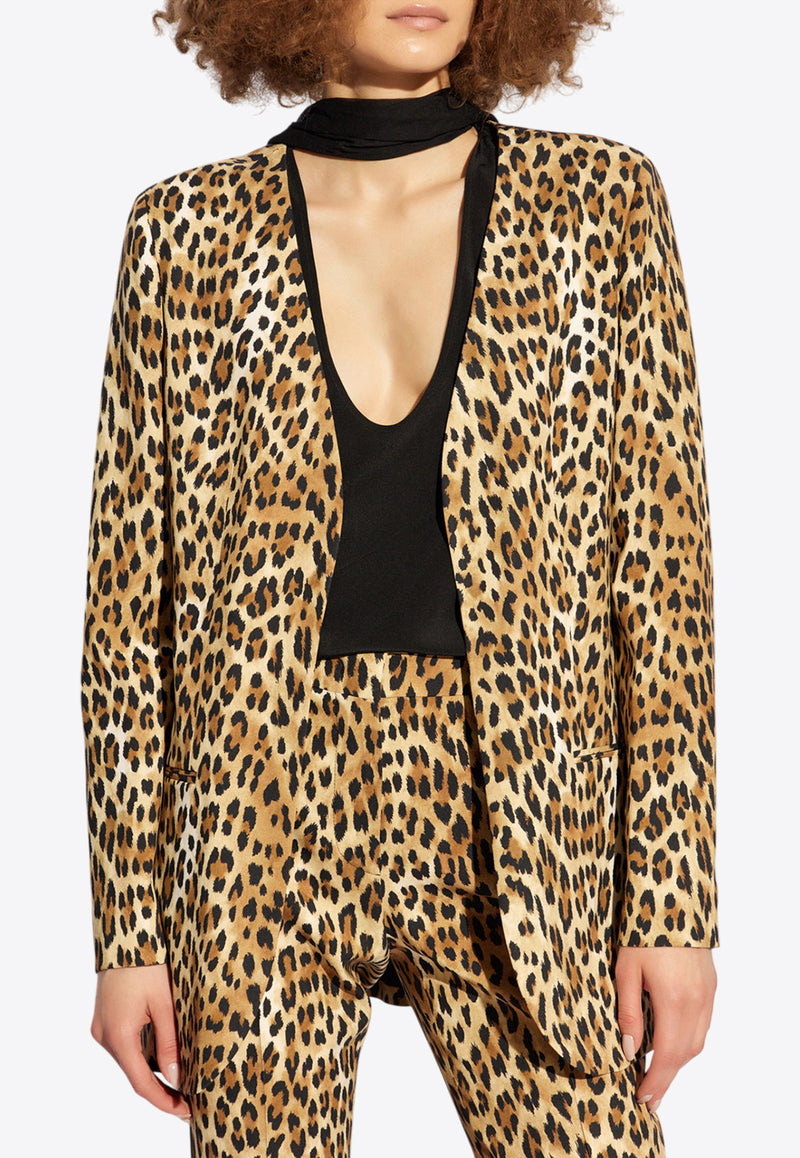 Moschino Single-Breasted Leopard Print Blazer Brown 242E A0509 5550-1888