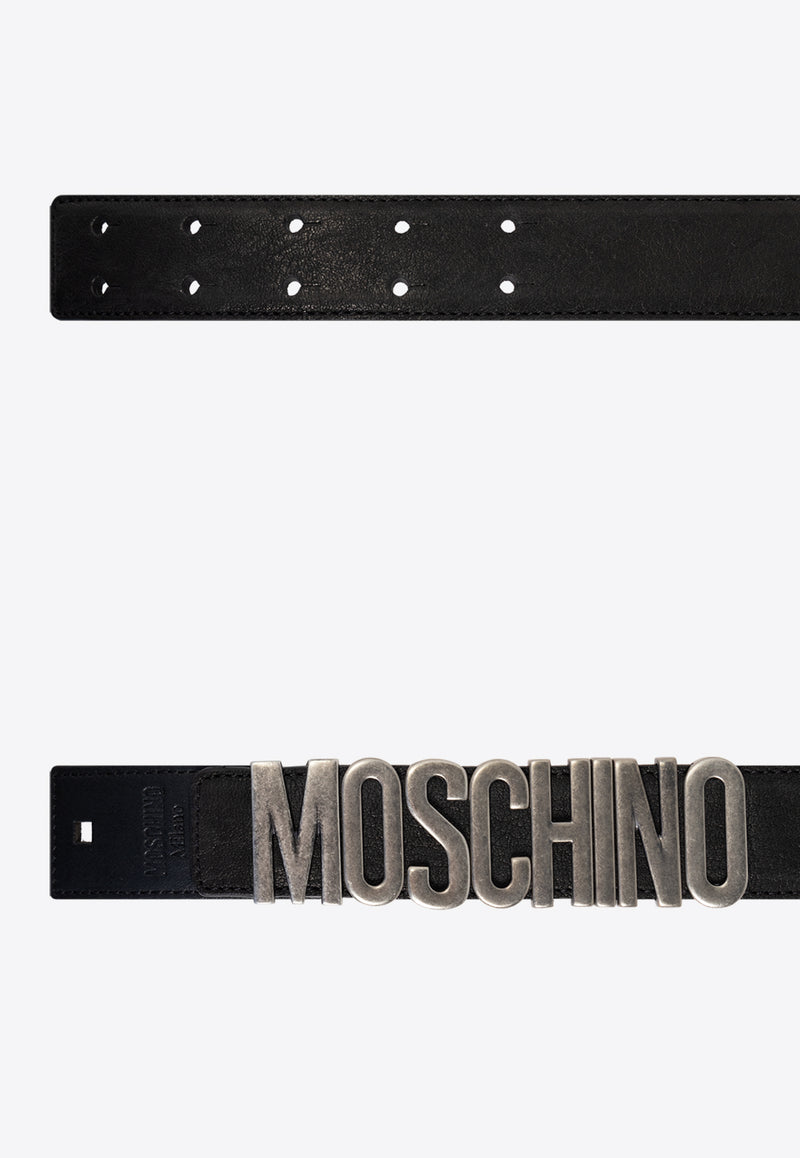 Moschino Logo Lettering Buckle Leather Belt Black 242Z2 A8069 8015-1555