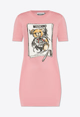 Moschino Drawn Teddy Bear Print Mini T-shirt Dress Pink 242E V0494 5506-0181