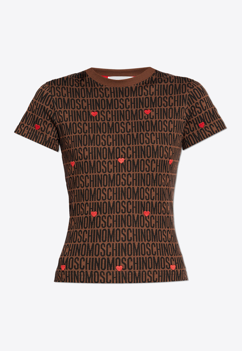 Moschino Monogram Jacquard Slim T-shirt Brown 242EM A0707 7745-2103