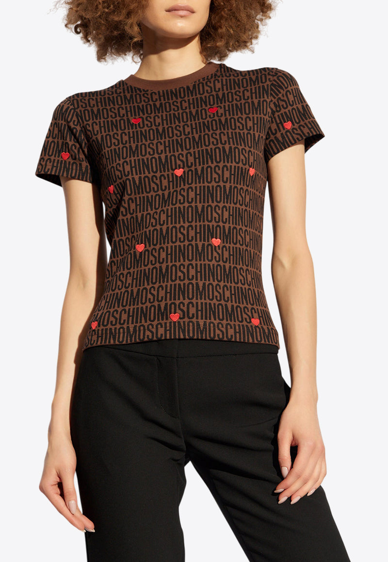 Moschino Monogram Jacquard Slim T-shirt Brown 242EM A0707 7745-2103