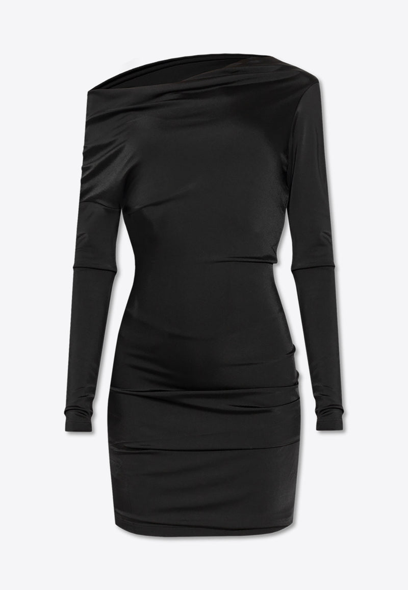 Alexander McQueen Asymmetric Draped Mini Dress Black 794539 QLADO-1000