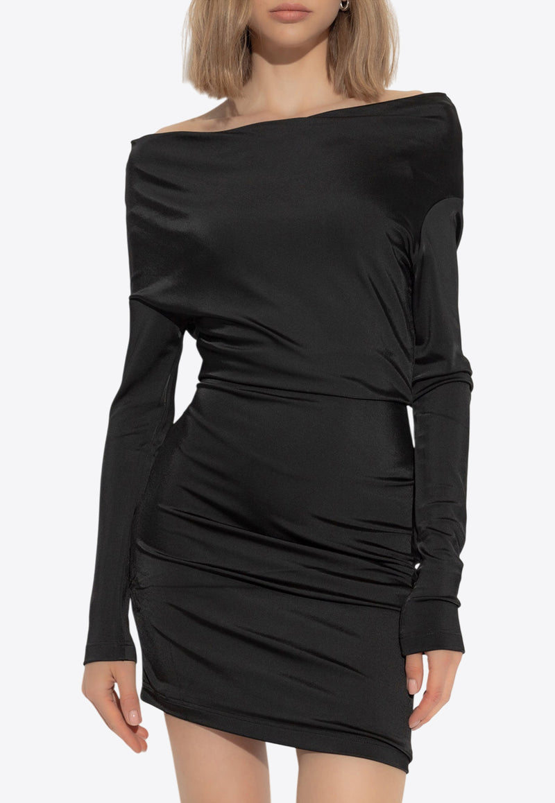 Alexander McQueen Asymmetric Draped Mini Dress Black 794539 QLADO-1000