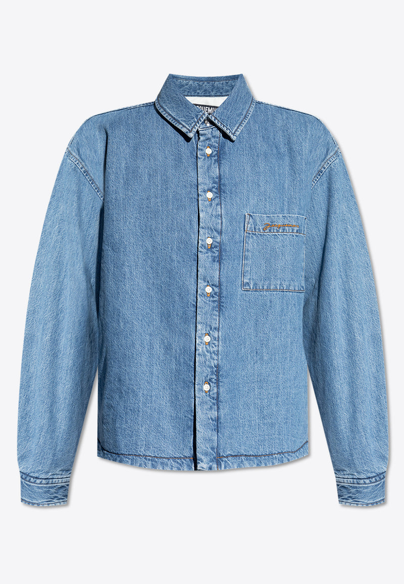 Jacquemus La Boulanger Logo-Embroidered Denim Shirt Blue 245DE034 1521-33C