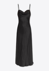 Alexander McQueen Draped Silk Slip Midi Dress Black 798107 QBABW-1000