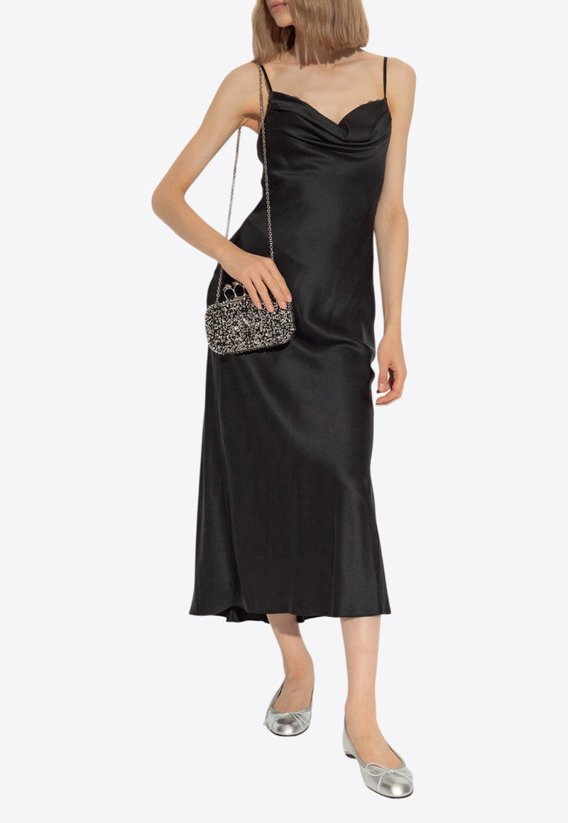 Alexander McQueen Draped Silk Slip Midi Dress Black 798107 QBABW-1000