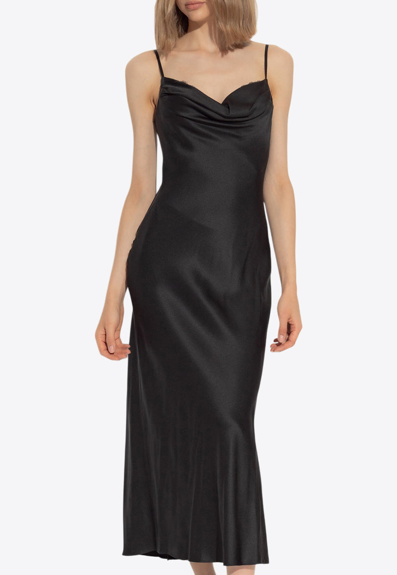 Alexander McQueen Draped Silk Slip Midi Dress Black 798107 QBABW-1000