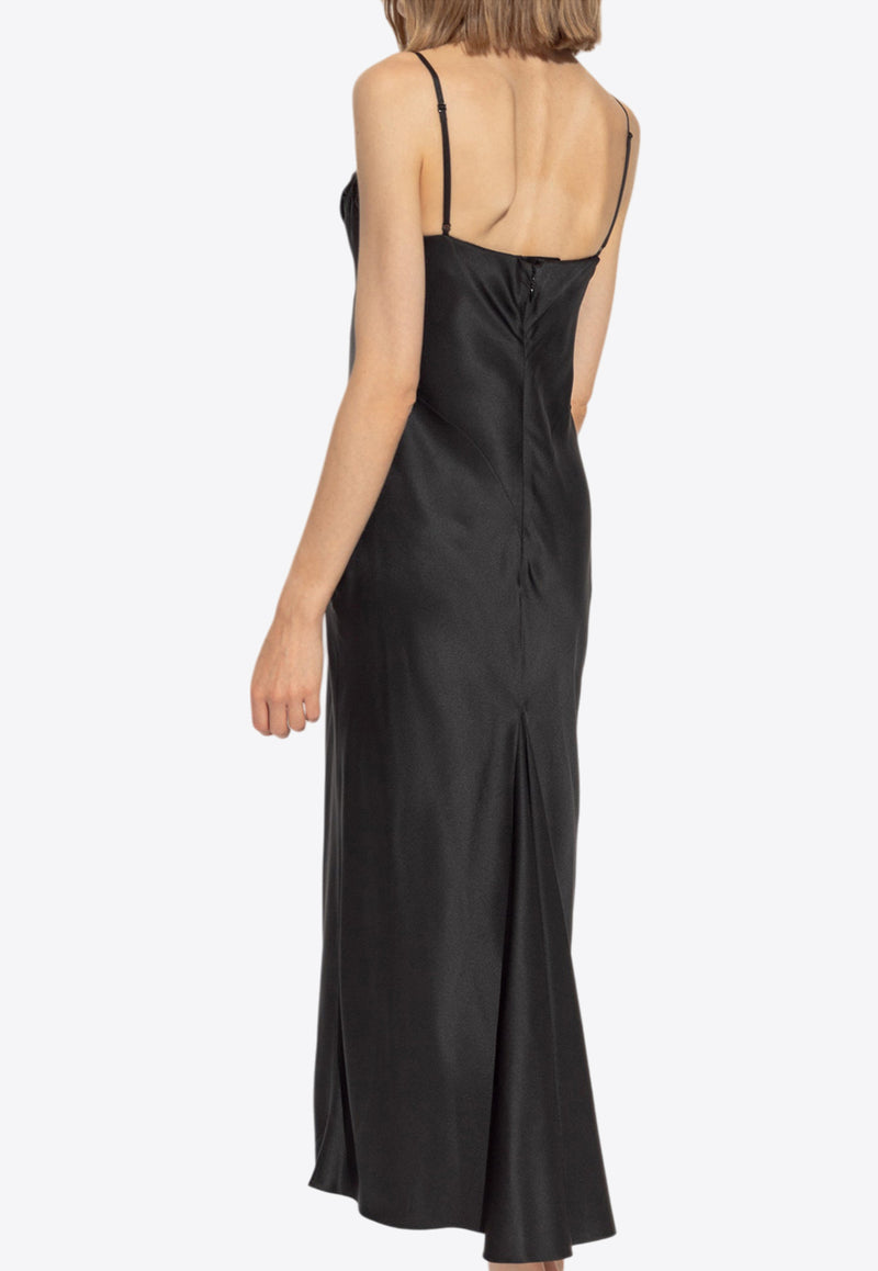 Alexander McQueen Draped Silk Slip Midi Dress Black 798107 QBABW-1000