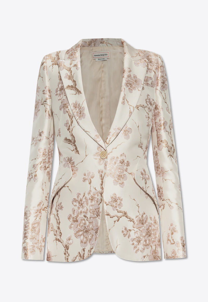 Alexander McQueen Floral-Pattern Single-Breasted Blazer Cream 585442 QGABC-5072