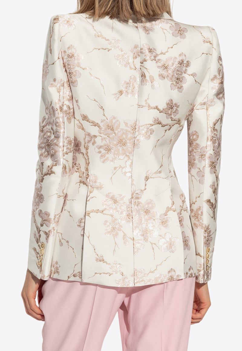 Alexander McQueen Floral-Pattern Single-Breasted Blazer Cream 585442 QGABC-5072