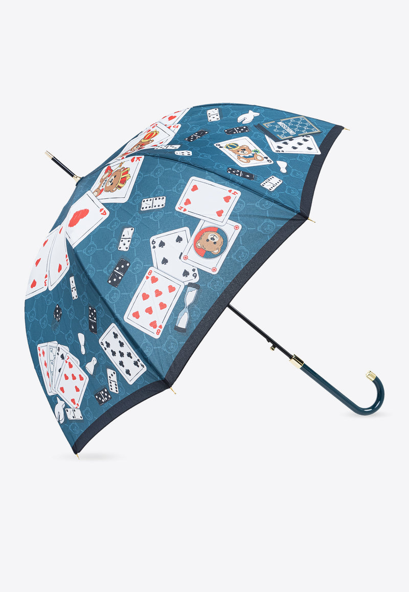 Moschino Teddy Bear Cards Umbrella Blue 8590 63AUTOR-TEAL BLUE