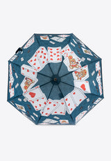 Moschino Teddy Bear Cards Umbrella Blue 8590 63AUTOR-TEAL BLUE