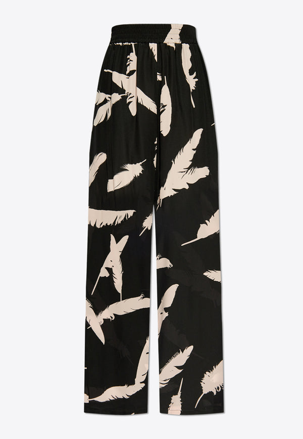 Alexander McQueen Feather Silk Pants Black 700838 QCALD-1293