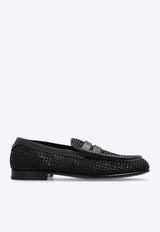 Dolce & Gabbana Woven-Raffia Penny Loafers Black A30260 AV842-8B956