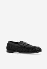 Dolce & Gabbana Woven-Raffia Penny Loafers Black A30260 AV842-8B956