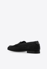 Dolce & Gabbana Woven-Raffia Penny Loafers Black A30260 AV842-8B956