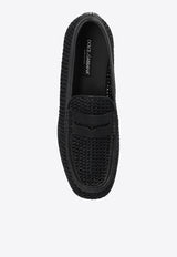 Dolce & Gabbana Woven-Raffia Penny Loafers Black A30260 AV842-8B956