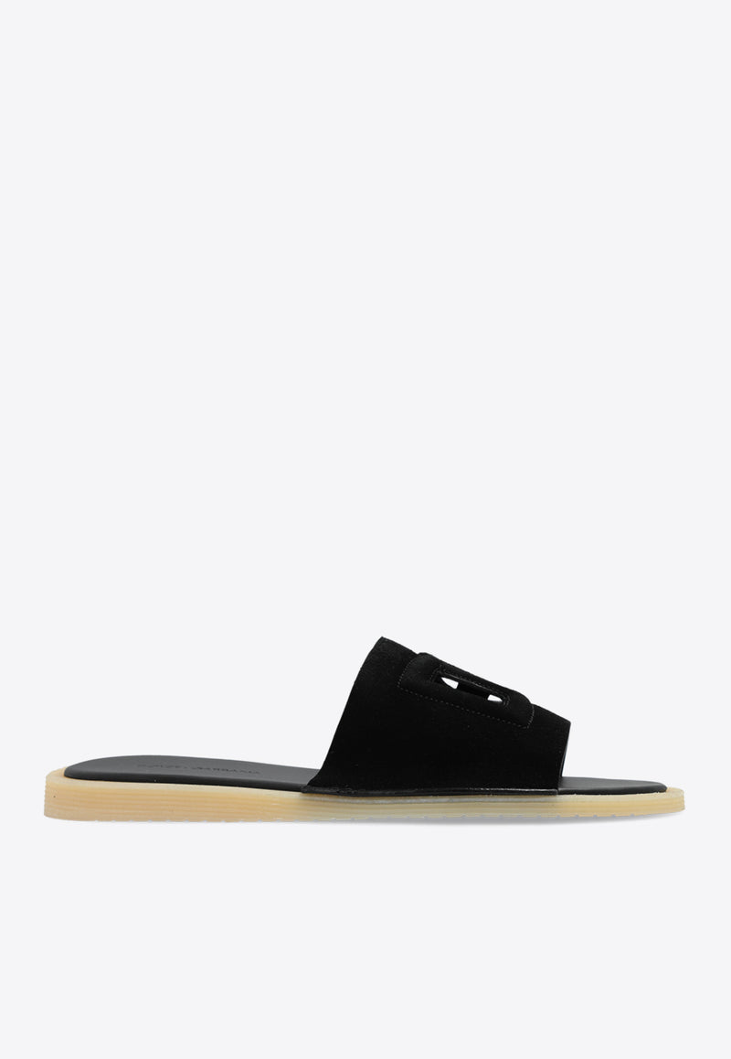 Dolce & Gabbana DG Logo Suede Slides Black A80461 AT441-80999