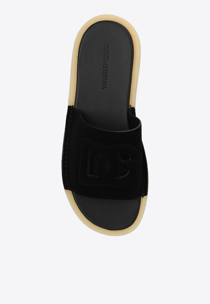 Dolce & Gabbana DG Logo Suede Slides Black A80461 AT441-80999