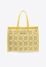 Dolce & Gabbana Large Majolica Print Canvas Tote Bag Yellow BB2274 AP026-HG3OB