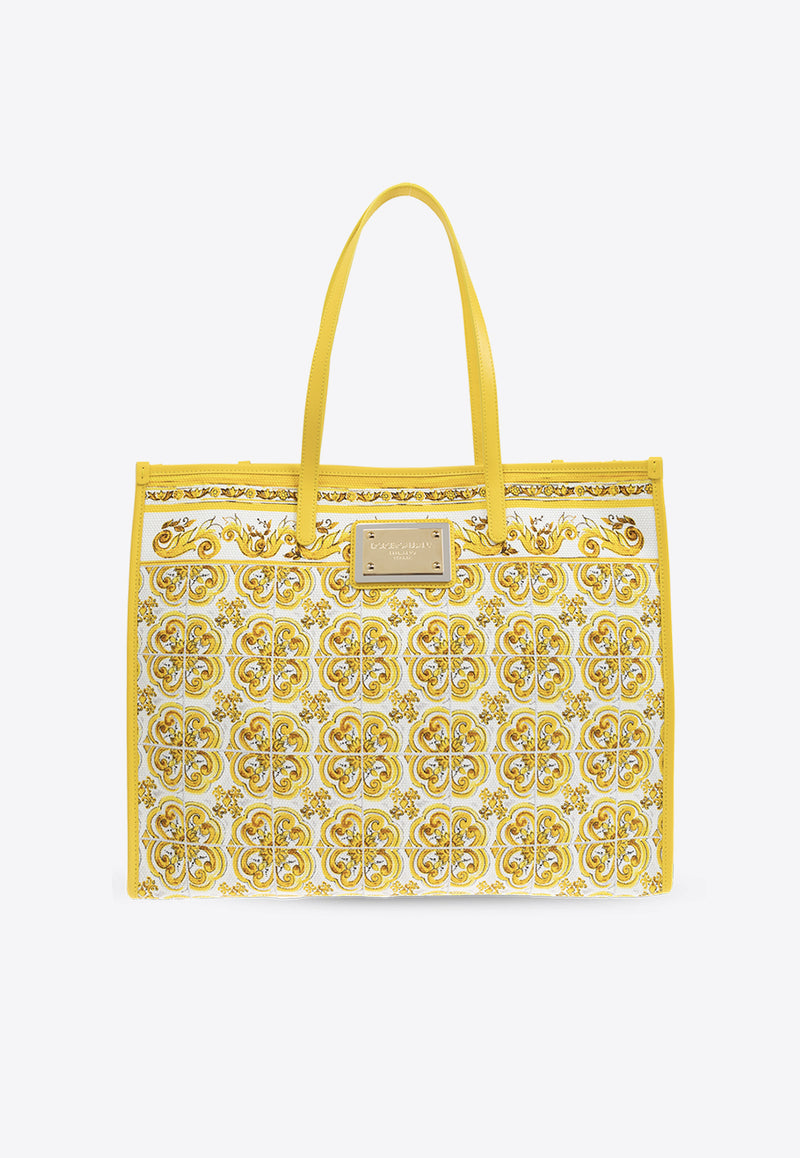 Dolce & Gabbana Large Majolica Print Canvas Tote Bag Yellow BB2274 AP026-HG3OB