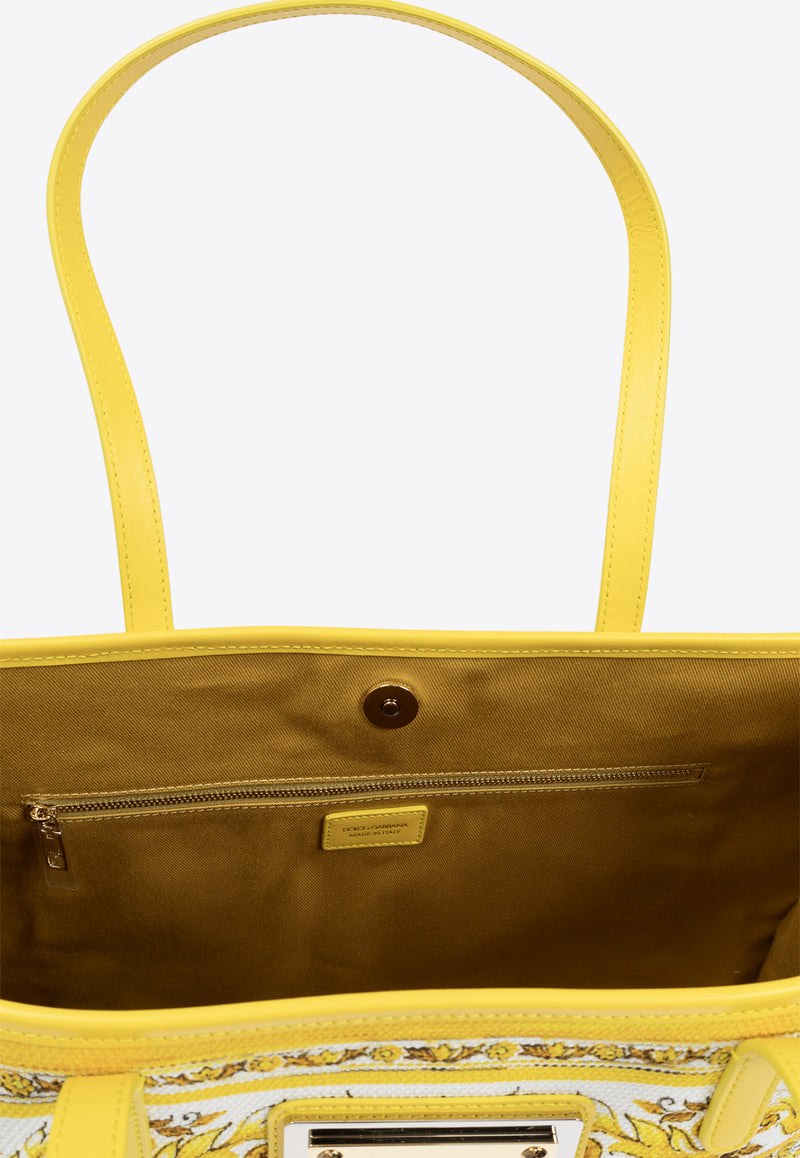 Dolce & Gabbana Large Majolica Print Canvas Tote Bag Yellow BB2274 AP026-HG3OB