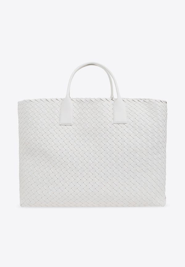 Bottega Veneta Maxi Cabat Intrecciato Leather Tote Bag White 787115 V9131-9007