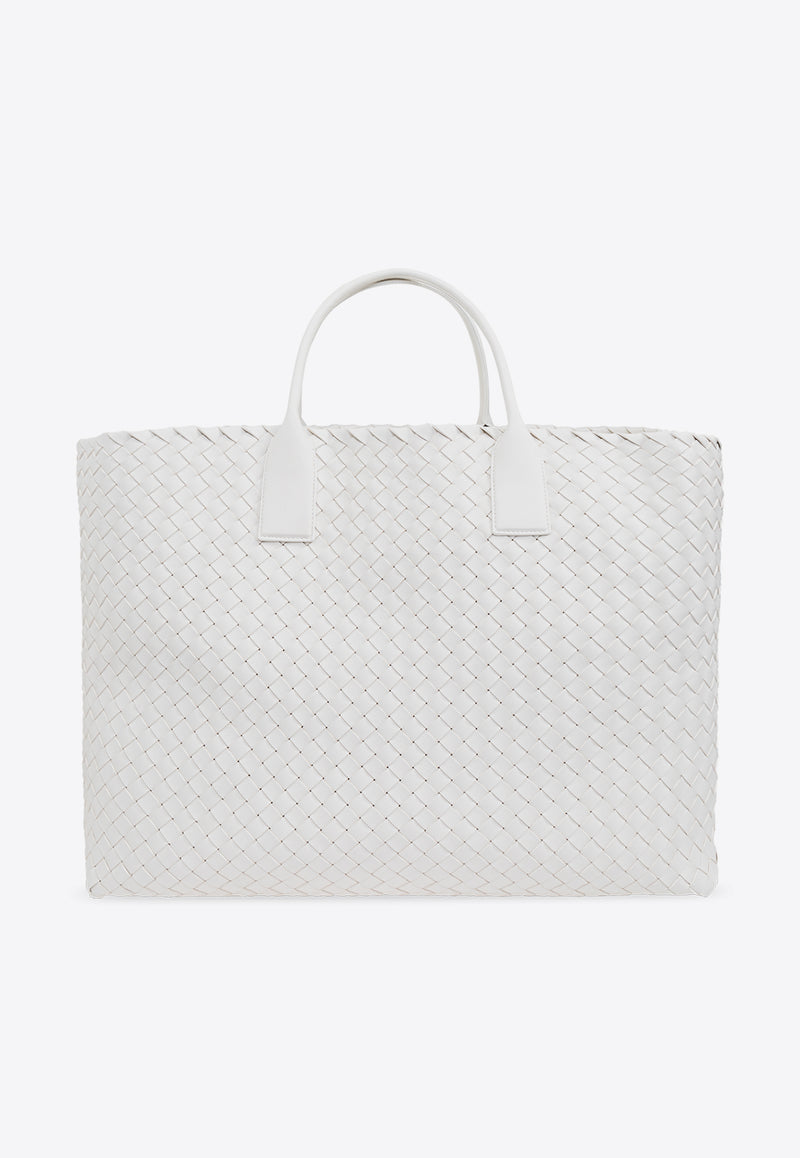 Bottega Veneta Maxi Cabat Intrecciato Leather Tote Bag White 787115 V9131-9007