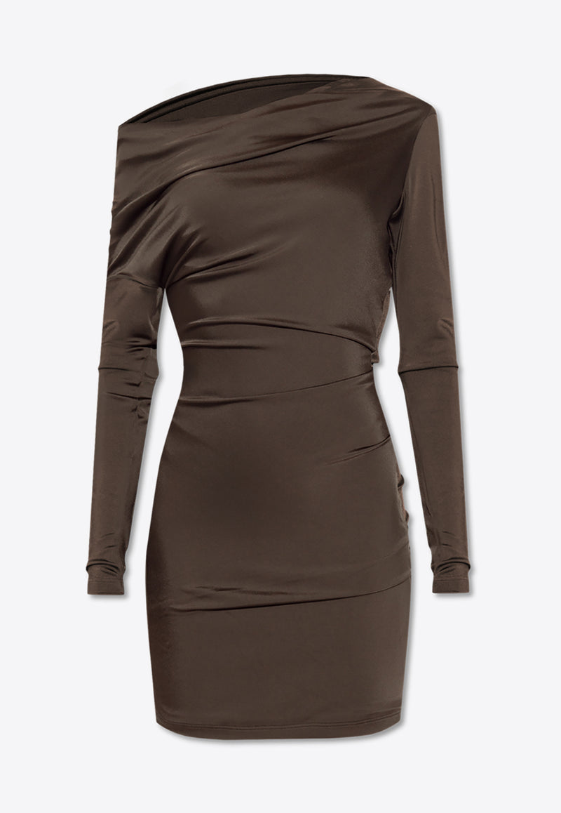 Alexander McQueen Asymmetric Draped Mini Dress Brown 794539 QLADO-3040