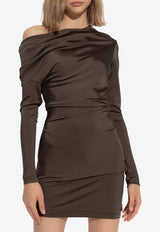 Alexander McQueen Asymmetric Draped Mini Dress Brown 794539 QLADO-3040