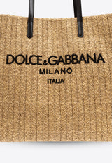 Dolce & Gabbana Large Logo Woven-Raffia Tote Bag Beige BM2274 AN232-8H001