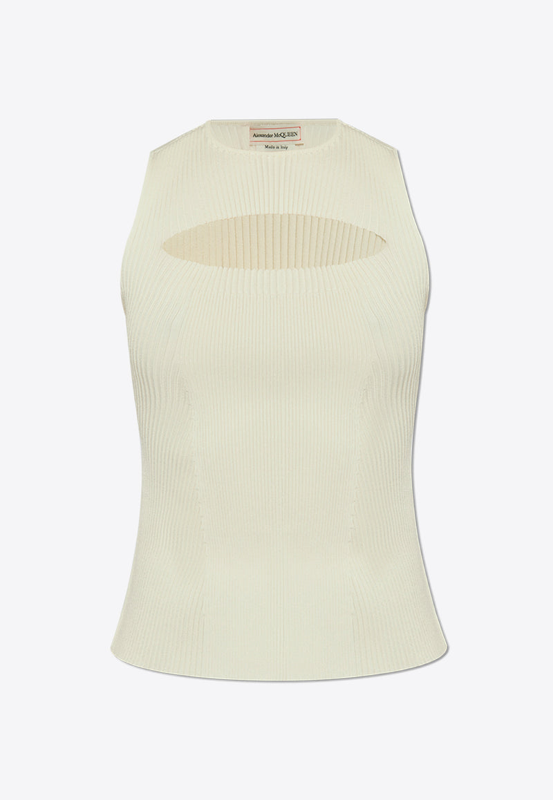 Alexander McQueen Cut-Out Viscose-Blend Sleeveless Top Cream 798362 Q1BAQ-9004