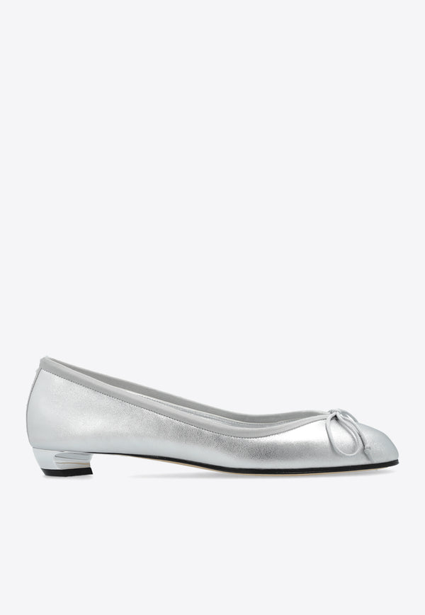 Alexander McQueen Armadillo Leather Ballerina Shoes Silver 797579 WIG51-8100