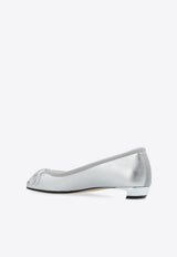 Alexander McQueen Armadillo Leather Ballerina Shoes Silver 797579 WIG51-8100