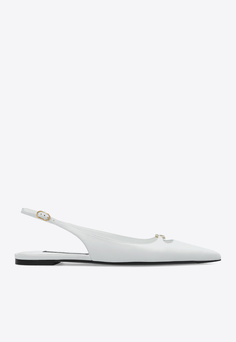 Dolce & Gabbana DG Plaque Pointed-Toe Flats White CG0795 A1953-80002