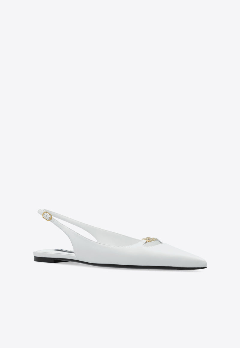 Dolce & Gabbana DG Plaque Pointed-Toe Flats White CG0795 A1953-80002